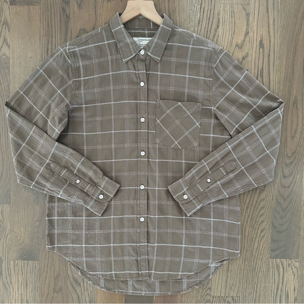 Current/Elliott The Boyfriend Plaid Embroidered Button Shirt Brown White 1 / S